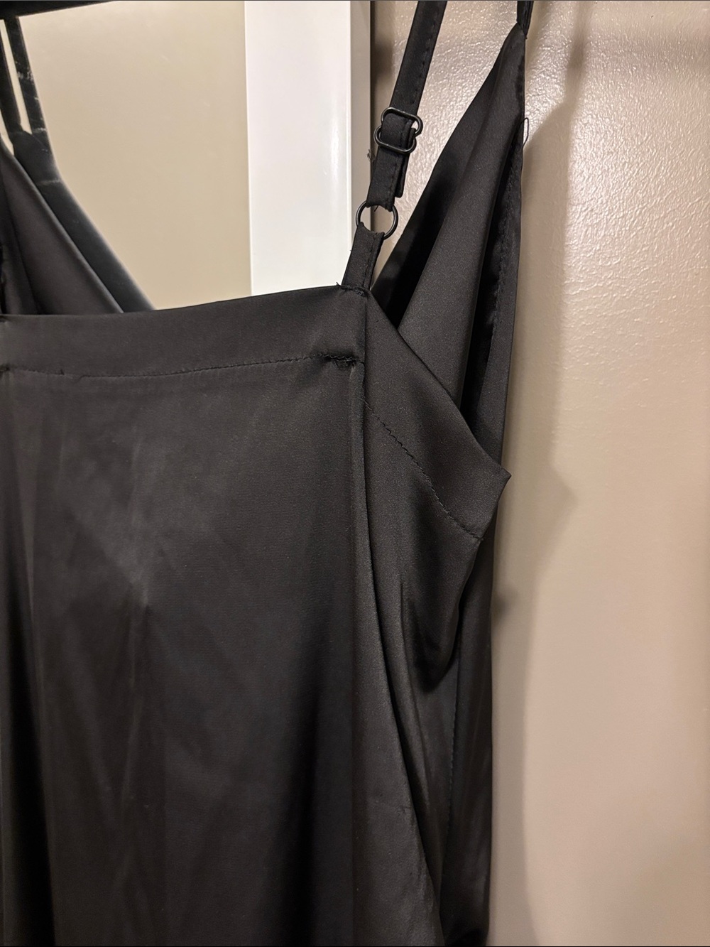 Black Ruched Satin Asymmetrical Midi Dress - Picture 4 of 5